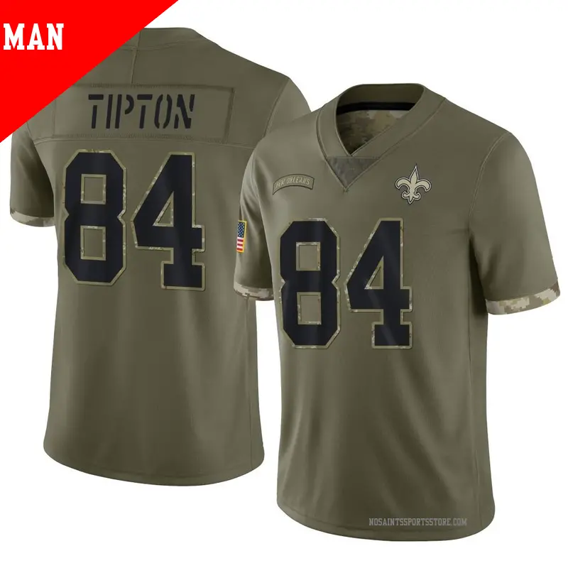 Men s 84 Mason Tipton New Orleans Saints Limited Olive 2022 Salute To Service Jersey