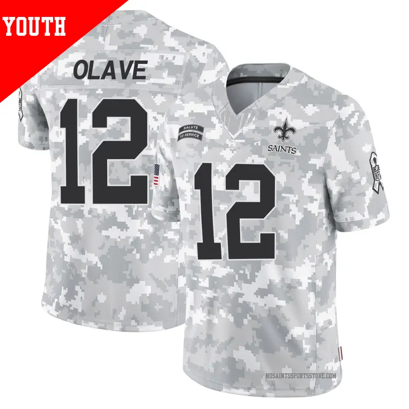 Youth 12 Chris Olave New Orleans Saints Limited Arctic Camo 2024 Salute to Service Jersey